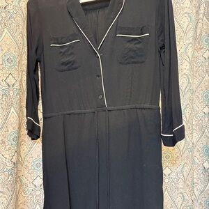 LOFT Black Long Sleeve Dress with White Trim